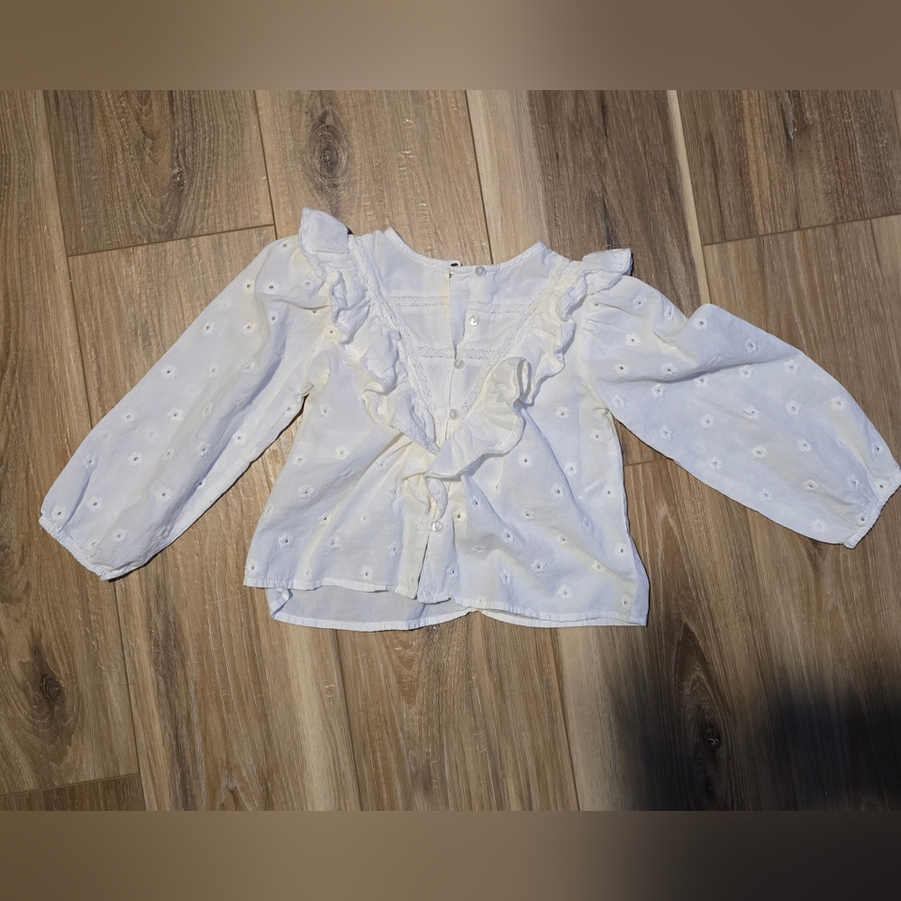 Zara Kids White Floral Ruffle Blouse